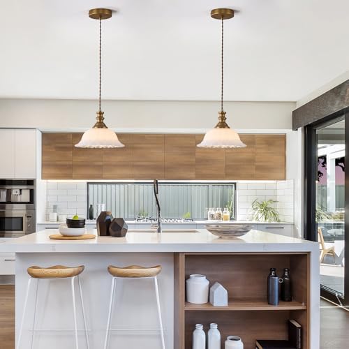 Glass Pendant Lights Modern Pendant Lighting Fixtures Hanging Lamp for Kitchen Island Bedroom Dining Room Coffee Shop Hallway White and Brass 2 Pack (2 Count)
