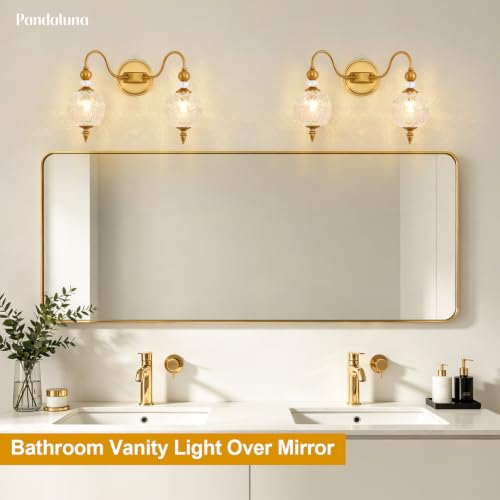 Vintage 2 Light Bathroom Vanity Light Over Mirror (Antique Gold & Clear / 2-Light)