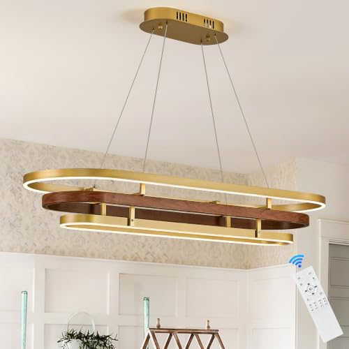3 Ring LED Chandelier Modern Chandeliers Red Walnut Wood Gold Dimmable 39''