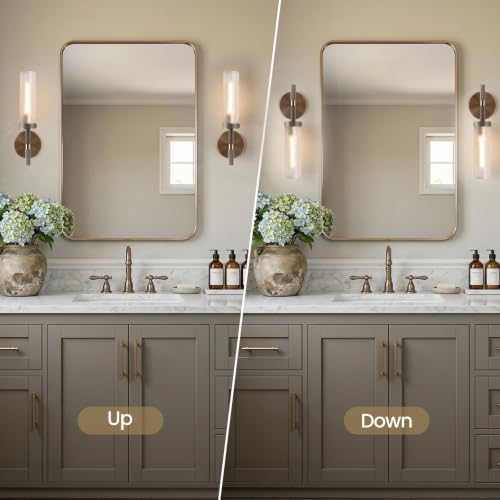 15" Knurled Aged Brass Bathroom Wall Sconces