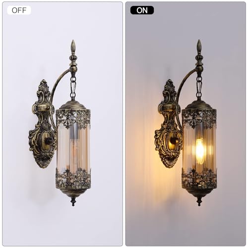 Antique Gothic Amber Glass Wall Sconce for Bedroom (2 Count)
