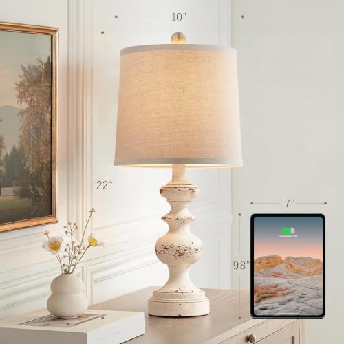 Farmhouse Table Lamp Set of 2 (Washed White)
