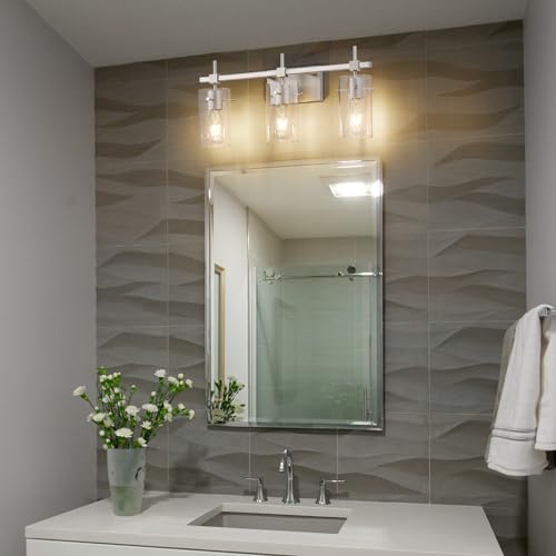 3 Lights Vanity Light Bathroom Light Fixture Over Mirror for Bathroom Glass Shade Lights Brushed Nickel Vintage Lighting Fixture (3 Count)