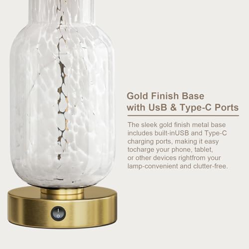 22" Glass Table Lamps Set of 2 with Night Light for Bedroom (2 Count)