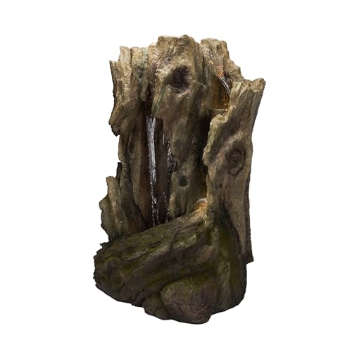 62" Rustic Outdoor Tree Trunk Waterfall Fountain with LED Lights