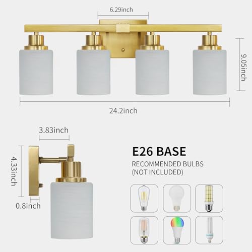 4 Light Gold Vanity Light Modern Bathroom Light Over Mirror 24in