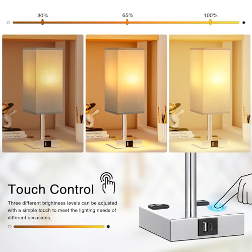 Set of 2 Grey Touch Table Lamp for Bedroom (2 Count)