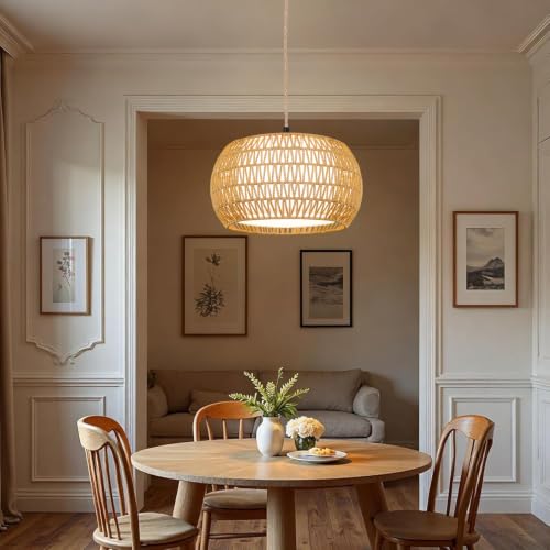 Large Plug in Pendant Light Boho Hanging Lights with Plug in Cord (yellow-Drum shape / 16.8)