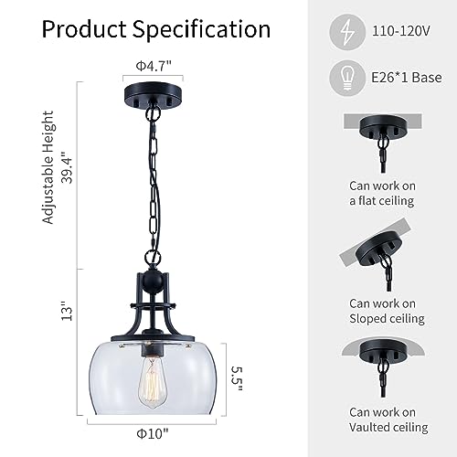 Chandelier Rustic Farmhouse Industrial Round Ceiling Pendant LED Light Fixture with Clear Glass Shades for Dining Room Kitchen Island Foyer Entryway