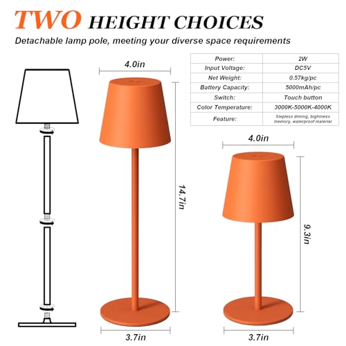 Cordless Table Lamp Rechargeable Orange (2 Count)