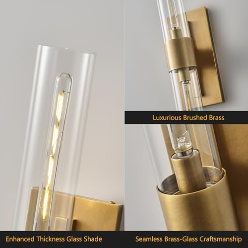 Bathroom Sconce Hardwired Brass Sconce with Glass Tube