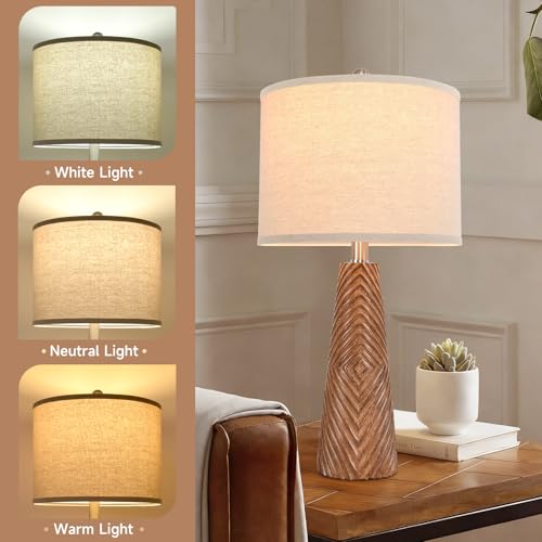 Nightstand Lamp Bedside Lamps Set of 2 Vintage Rustic Farmhouse Table Lamp 3 Way Dimmable Horizontal Stripe Light