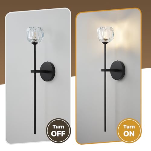 Black Crystal Wall Sconces of Two Brass Mid Century Modern Bathroom Sconce