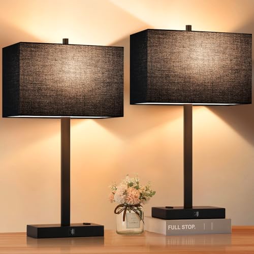 21" Touch Bedside lamps with 2 USB & AC Outlets (2 Count)