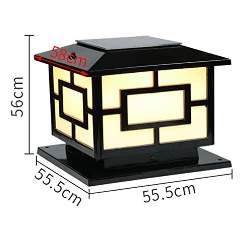 Outdoor Pillar Lamp Square LED Solar Post Lights Outdoor Column Headlight Waterproof Cap Pillar Lamp with Remote Control for Fence Yard Garden Exterior Lantern