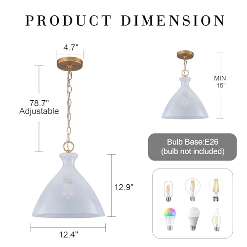 EDSILIVE Vintage Cloudy Glass Pendant Lights Kitchen Island 12" Milk White Hanging Ceiling Light Fixture with Gold Finish for Dining Room Kitchen Table