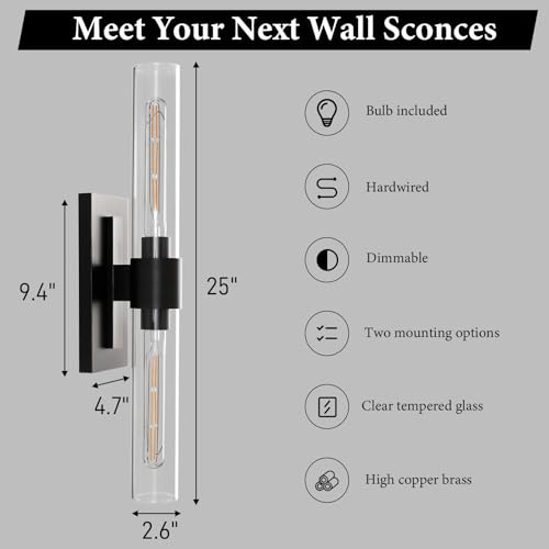 Black Brass Bathroom Wall Sconce (2 Count)