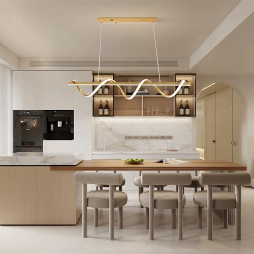 Modern Spiral LED Pendant Lighting 31.49 in Linear Chandelier for Dining Room 48W Dimmable 3000K