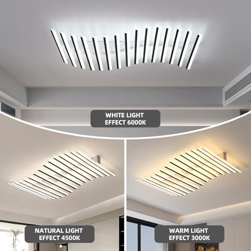15 Lights Linear Modern Ceiling Light with Remote Control 43.3 inch Dimmable LED Chandelier Semi Flush Mount Light Fixture for Dining Room Kitchen Island Living Room