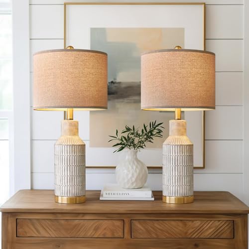 25" Modern Ceramic Lamps Single Table Lamp for Living Room Bedroom Farmhouse Nightstand Bedside Lamps (2 Count)