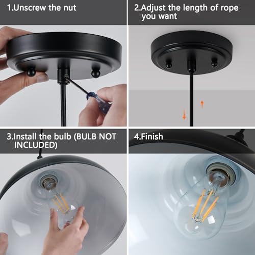 3 Pack Farmhouse Dome Pendant Lights for Kitchen Island Black (3 Count)