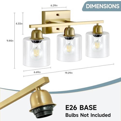 Modern Brushed Gold 3 Light Bathroom Light Fixtures