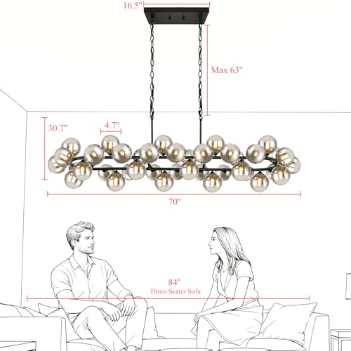 70'' Chandeliers for Dining Room Oval Rectangular Large Living Room Light (40 Count)
