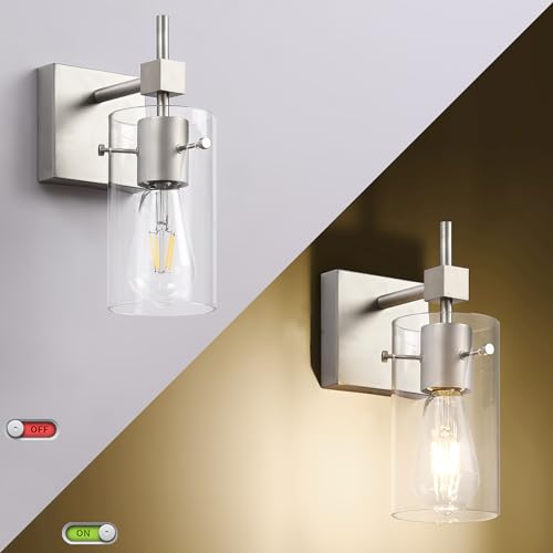 1 Light Vintage Vanity Light Brushed Nickel Bathroom Light Fixture Over Mirror for Bath Glass Shade Wall Light Modern Light Fixture