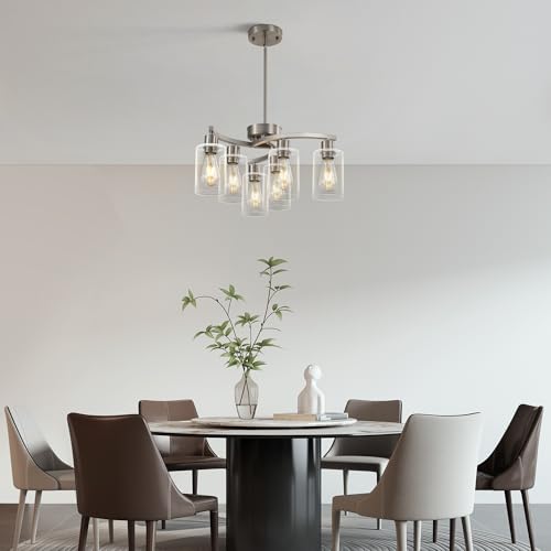 6 Light Modern Brushed Nickel Pendant Light Fixture for Dining Room