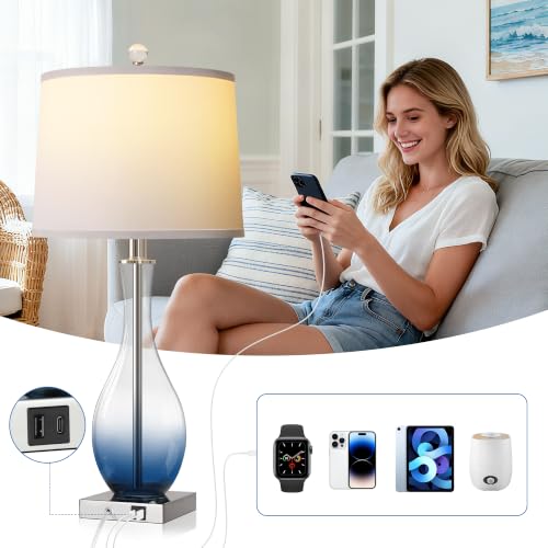27" Navy Blue Bedside Desk Lamps for Nightstand Decorations (2 Count)