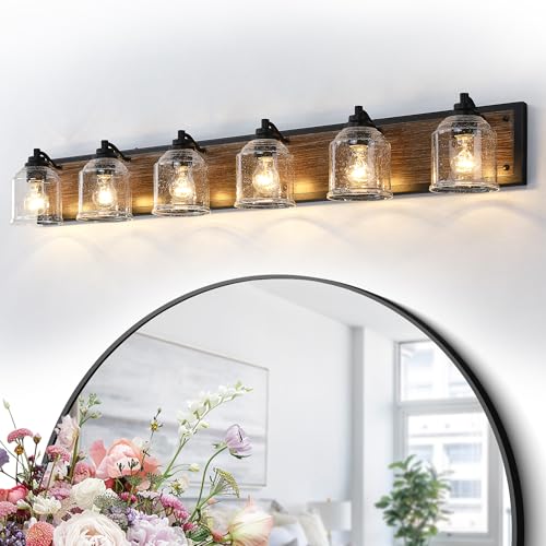 6 Light Vanity Lights for Bathroom Large 48" with Bubble Glass Shade