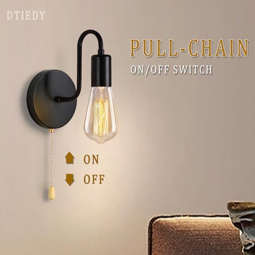 Hardwire Black Pull Chain Wall Light Fixture