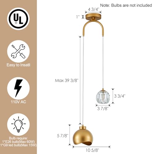 2 Light Modern Pendant Light with Crystal Accent