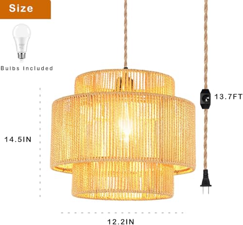 Plug in Pendant Light Hanging Lights with Plug in Cord Boho Hanging Lamp Dimmable