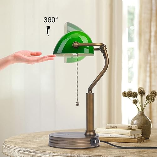Green Glass Bankers Lamp