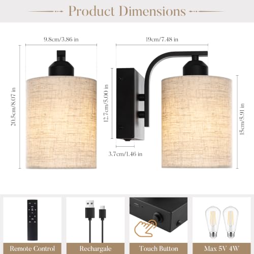 8 Inch Battery Operated Wall Sconces Set of 2 (2 Count)