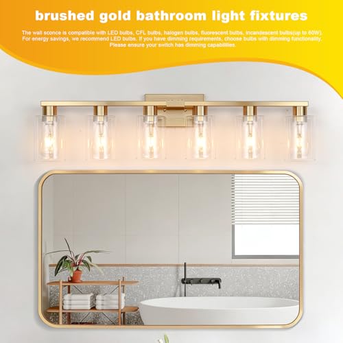 6 Light Bathroom Vanity Light Brushed Gold