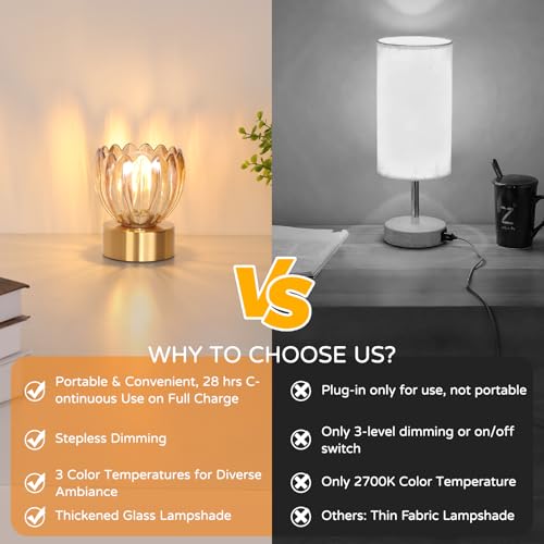 Cordless Small Table Lamp with 5200mAh Battery & Touch Control