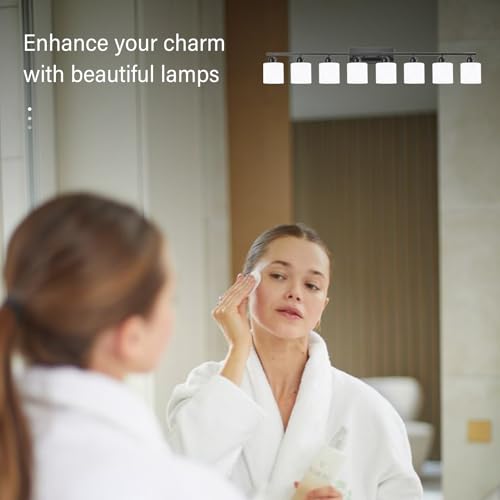 8 Light Black Bathroom Light Fixtures Over Mirror for Big Mirror
