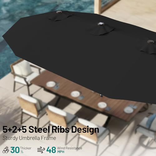 15FT Patio Umbrella with Solar Lights