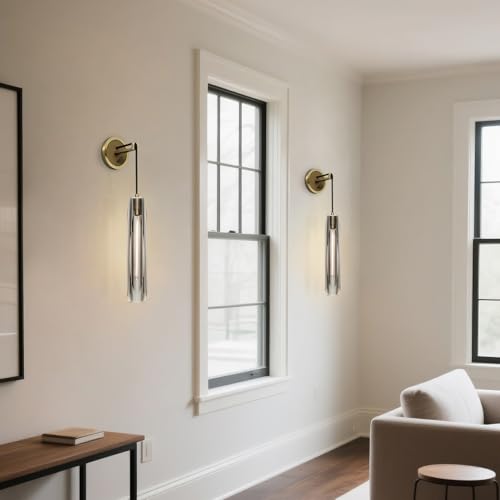 Lighting Long Crystal Wall Sconces Brass Gold Bathroom Vanity Light 15” Smoke Glass Wall Sconce Mid Century Modern Bedroom Wall Lamp Vintage Kitchen Wall Sconce