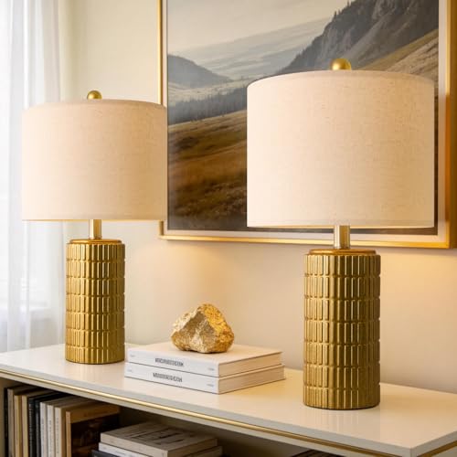 20.75" Brass Gold Ceramic Table Lamps Set of 2 for Living Room (2 Count)