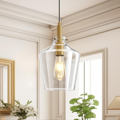 Glass Pendant Lighting for Kitchen Island Entryway 1 Pack Gold Clear 8 Inch
