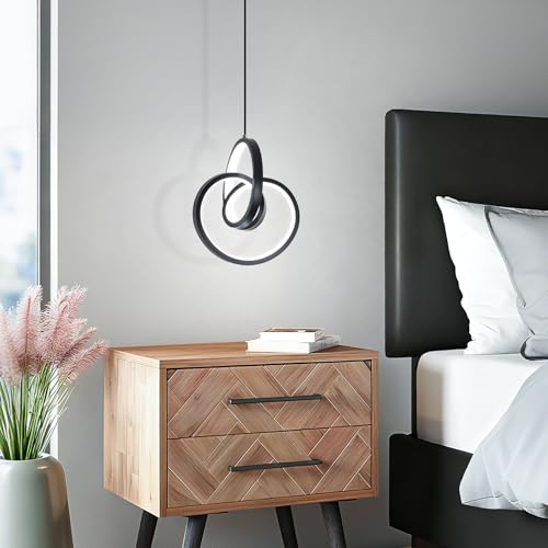 Modern LED Pendant Light Fixtures 6000K Pendant Lights Kitchen Island Lighting Adjustable Height Black Hanging Lamp for Dining Room Bedroom Living Room