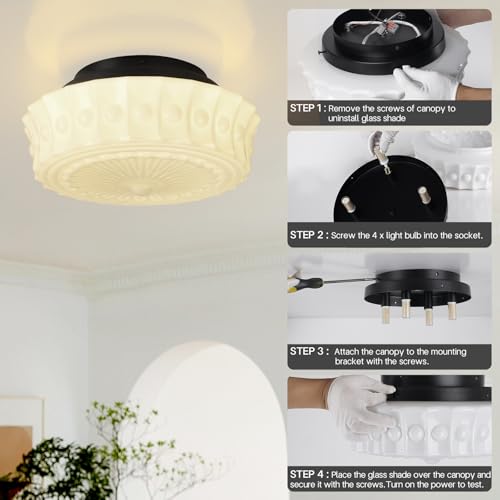 White Milk Glass Ceiling Light Fixture (4 Count)