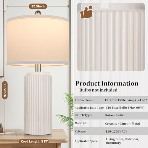 23.5" Cream Ceramic Table Lamps Set of 2 (2 Count)