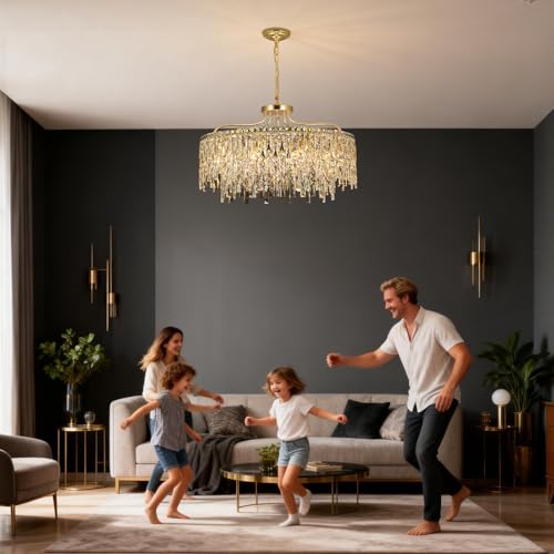 10 Lights Modern Gold Crystal Chandeliers for Dining Room 28"