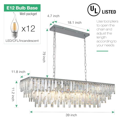 39" Modern Rectangle Crystal Chandelier