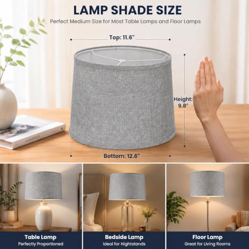 Gray Linen Drum Lamp Shades Set of 2