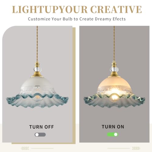 1 Pack Vintage Brushed Gold Crystal Blue Glass Pendant Light Fixture (Golden And Blue / 1-Light)